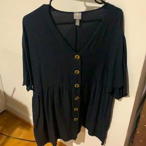 Black babydoll dress with buttons
